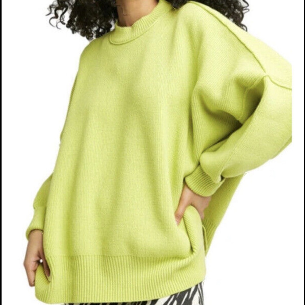 Free People Easy Street Tunic Ribbed Sweater Top (L-Citron Green)